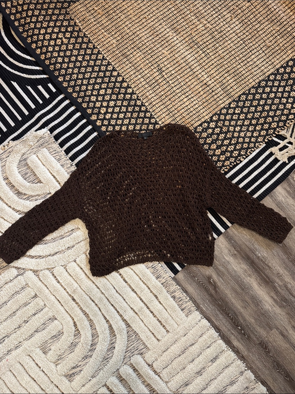 Zara Open-Knit Scoop Neck Sweater in Dark Brown